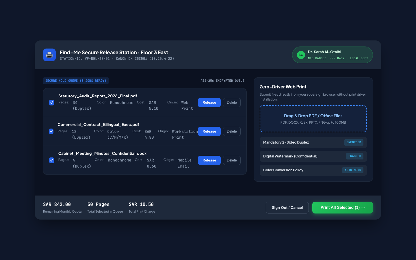 Find-Me Secure Release Station & Web Print